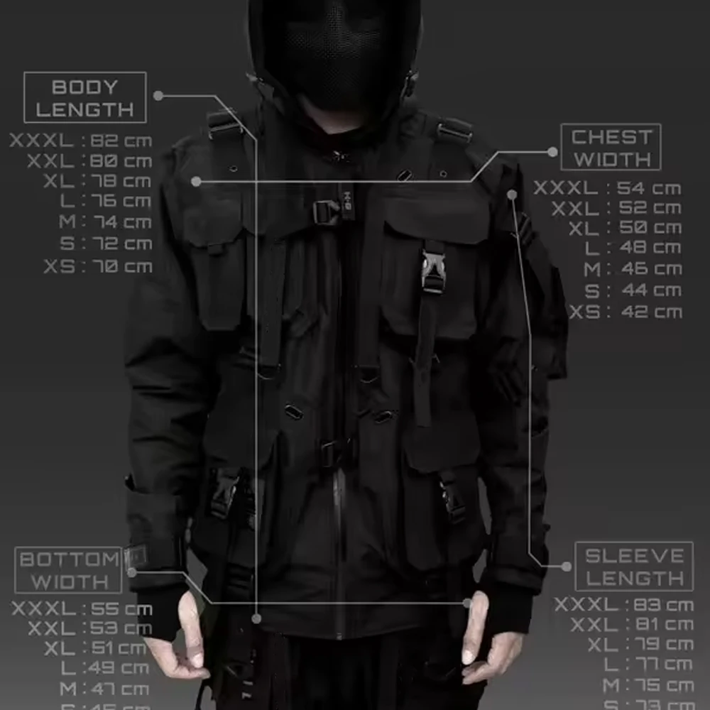 Wholesale Custom Techwear Fashion Jacket For Men Breathable Black Hooded Waterproof Streetwear windbreaker jacket for men