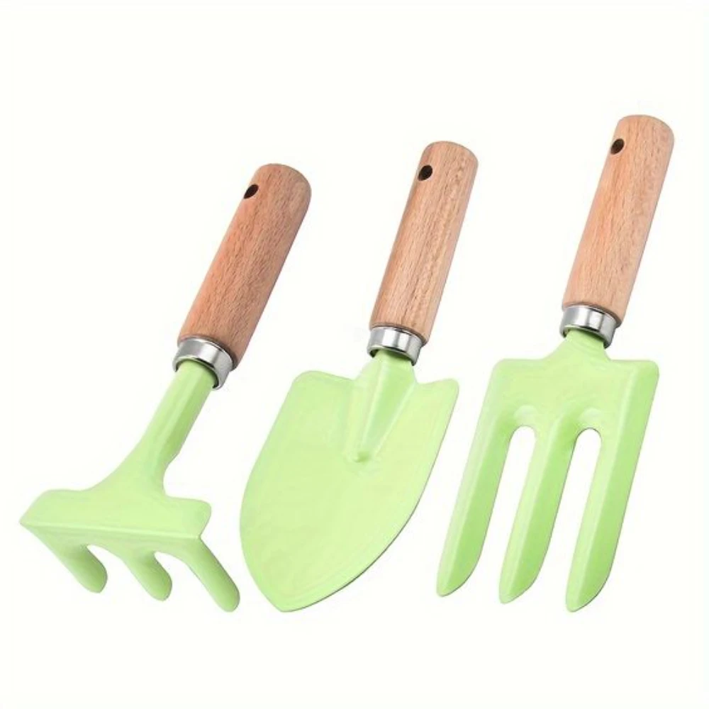 Set Of 3 Gardening Tools Set Shovel Rake Tripod Fork Beech Wood Handle Gardening Tools Kit For Home Lawn Garden Organizer
