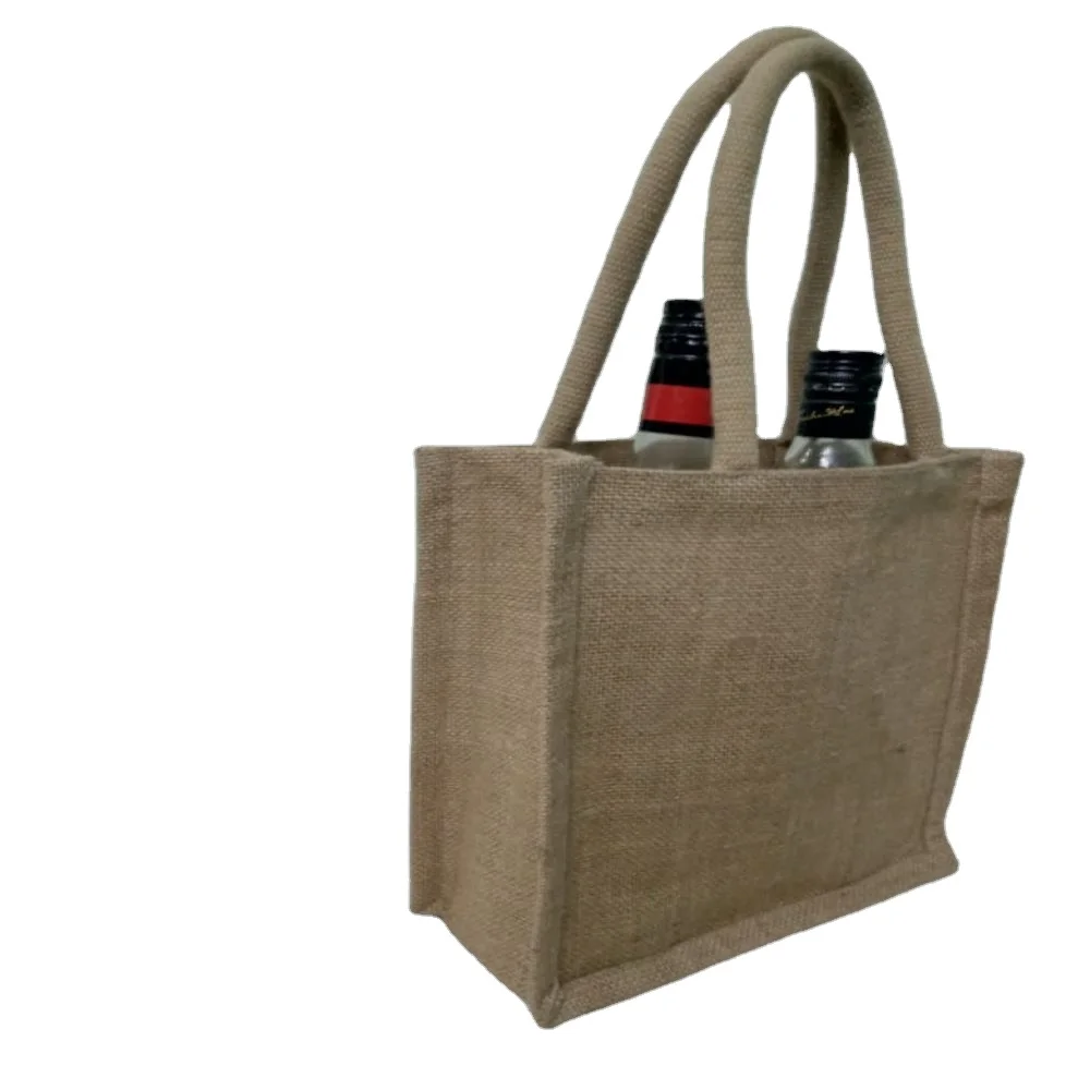 Wine bag with Jute lamination waterproof cotton, round, Drawstring handle Natural Burlap Wine  small packaging jute wine bag