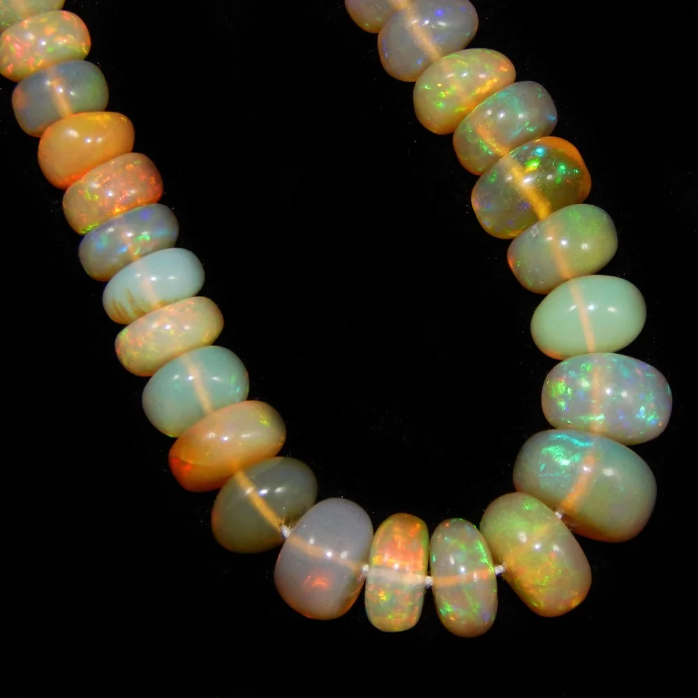 Natural Gemstone Ethiopian Opal Plain Rondelle Loose Beads For Making Bracelet And Jewellery
