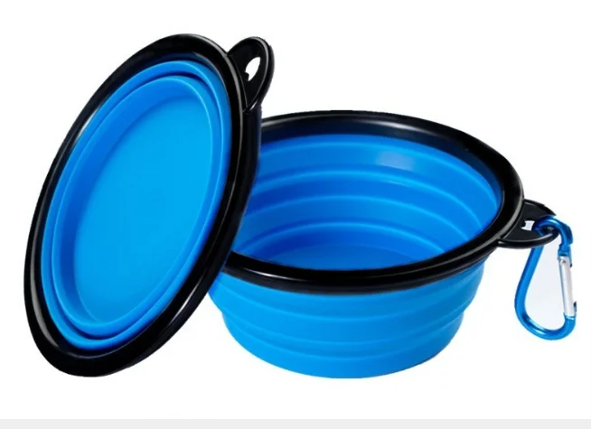silica gel pet bowl portable travel easy carry water bottle foldable dogs food bowl with carabiner travel bowl