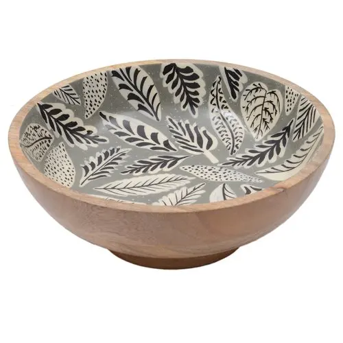 Snack Serving Bowl Attractive Design Excellent Quality Mango Wooden Bowl Fish Printed Use For Dinnerware