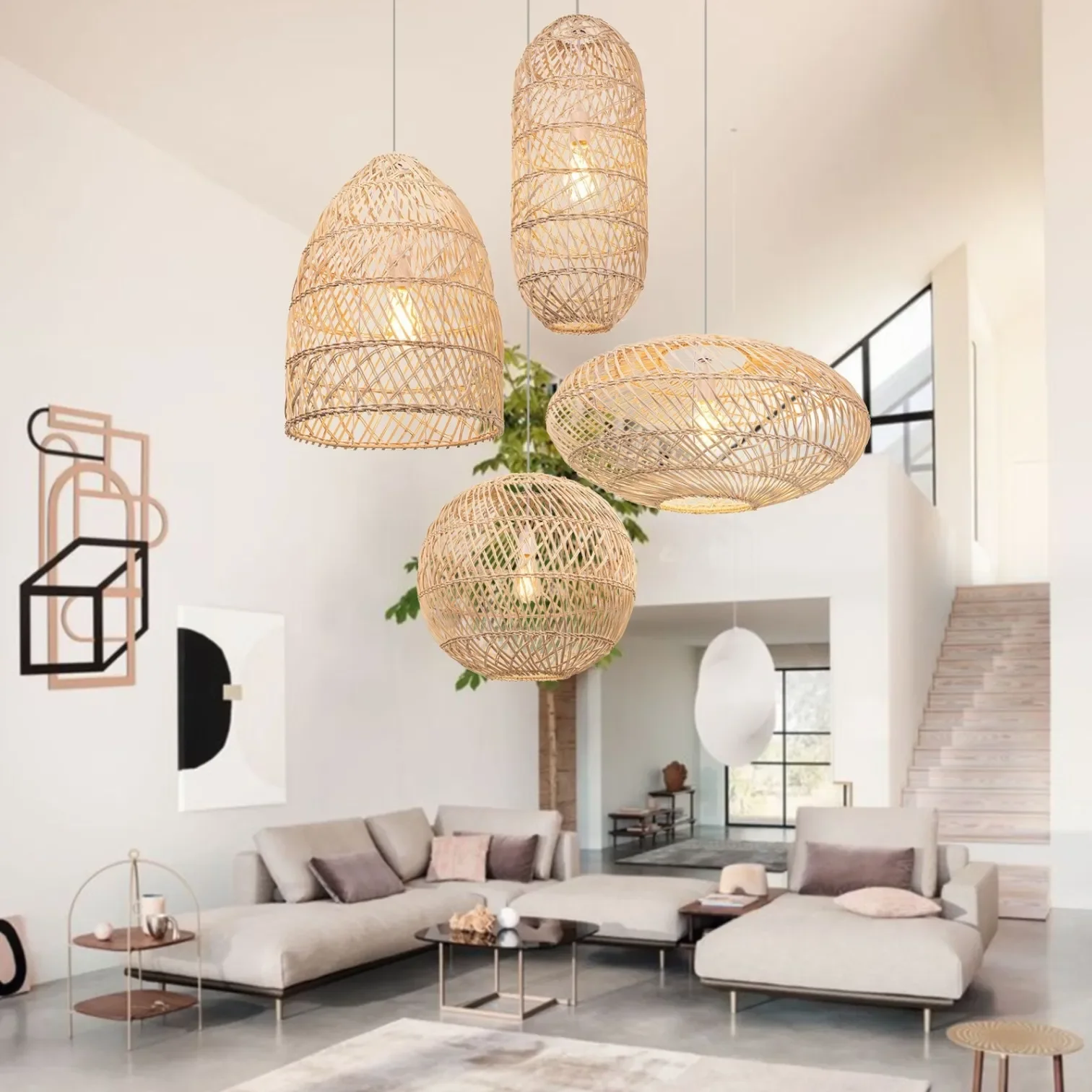 Wholesale Rattan Rattan Lampshade Cover Ceiling Pendant Lights Handicrafts Home living Room Garden Decor Handmade by Artists