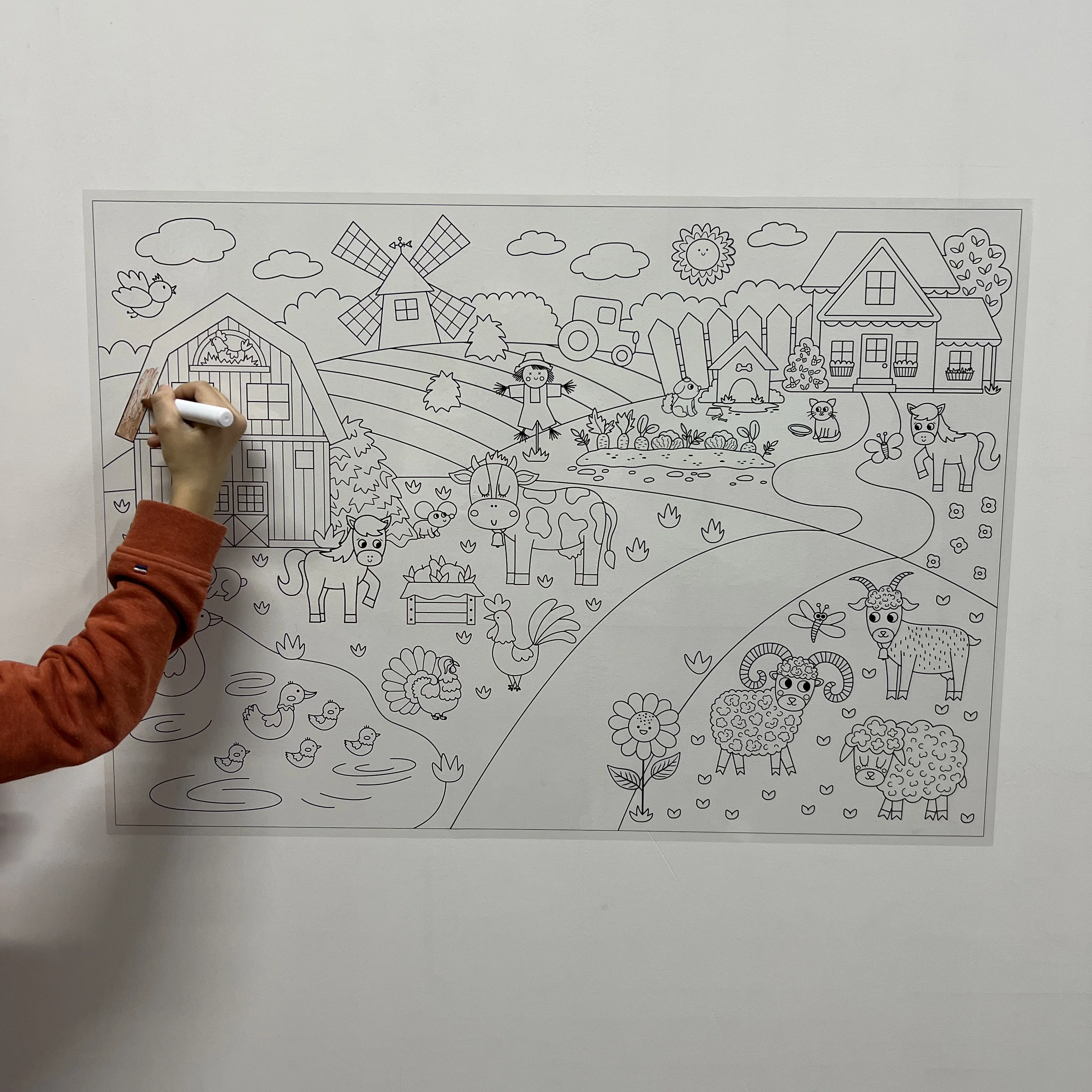 Dry Erase Kids Painting Activity Decal Model-2 Reusable Durable Polystyrene Material Holds The Surface With Static Electricity