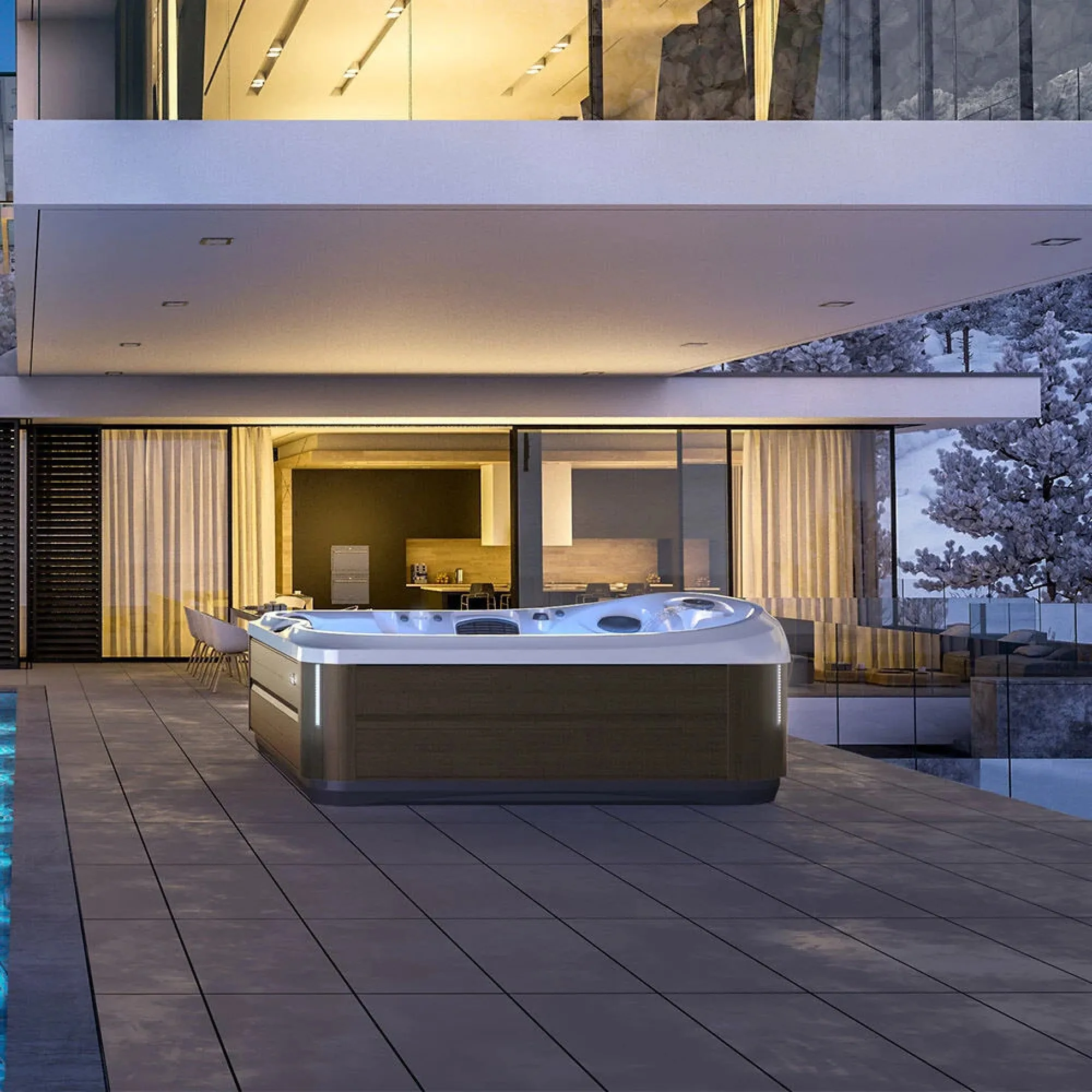 J495 hot tub by Jacuzzi. 71 jets. Thermal cover included. Avaiable in different colours.