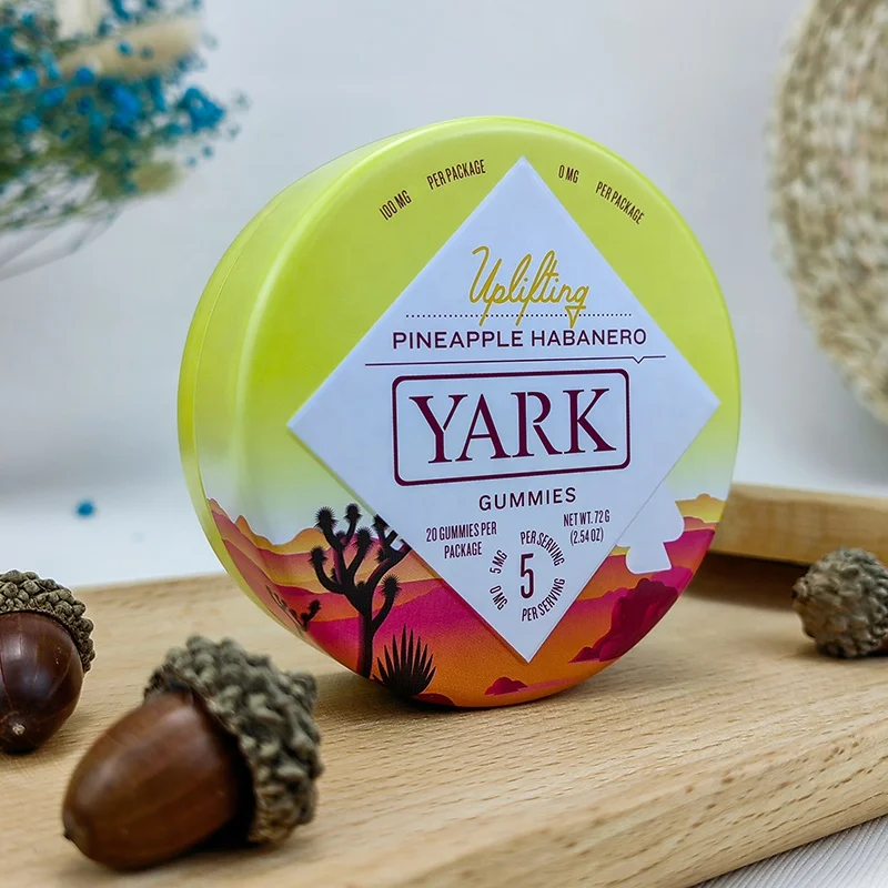 Printed Logo Round Tinplate Screw Airtight Boxes Child Resistant Twisting Edible Gummy Tins