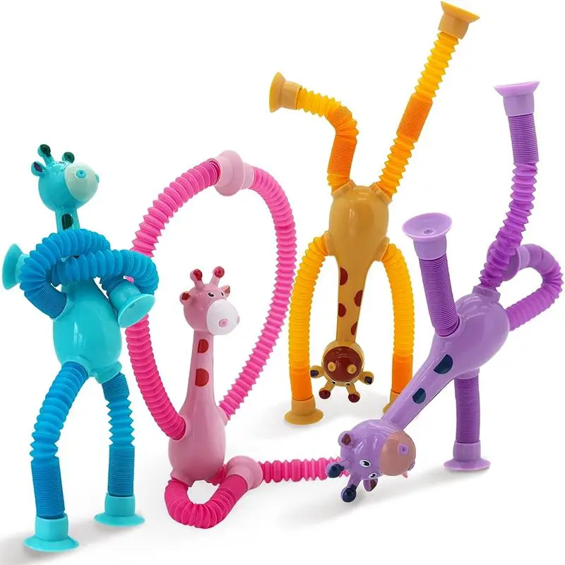 Giraffe Pop Tubes Telescopic Suction Cup Giraffe Pop Tubes Sensory Toys Animal Sucker Toys Fidget DIY Sensory Toys Gift