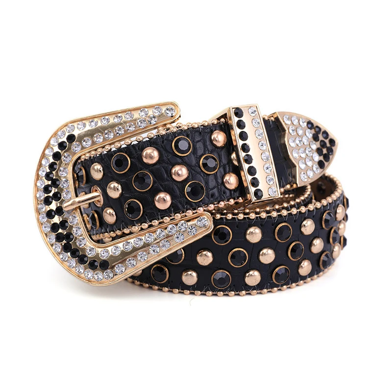Широкий Модный Блестящий кожаный ремень с блестящими стразами в западном стиле Y2K со стразами для женщин и мужчин