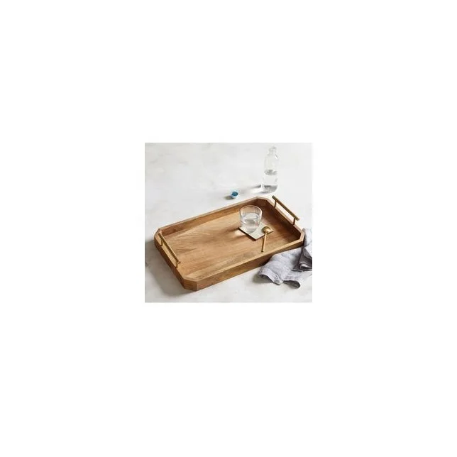 Rectangular Brass Handles Wooden Tray Dining Table Decorative Trays Serving Tray for Party