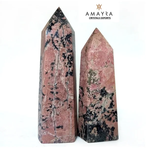 Gemstone Rhodonite Tower Obelisk Handmade Agate Points for Chakra Healing and Balancing Top Quality Crystal Wands From India