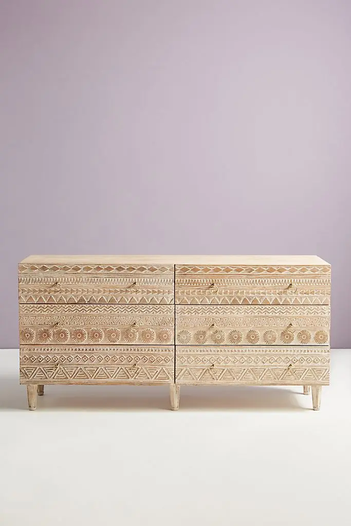 Hand Carved Delhi Six-Drawer Dresser | Handmade Chest of 6 Drawers | Living Room Decor From Rajasthan, India