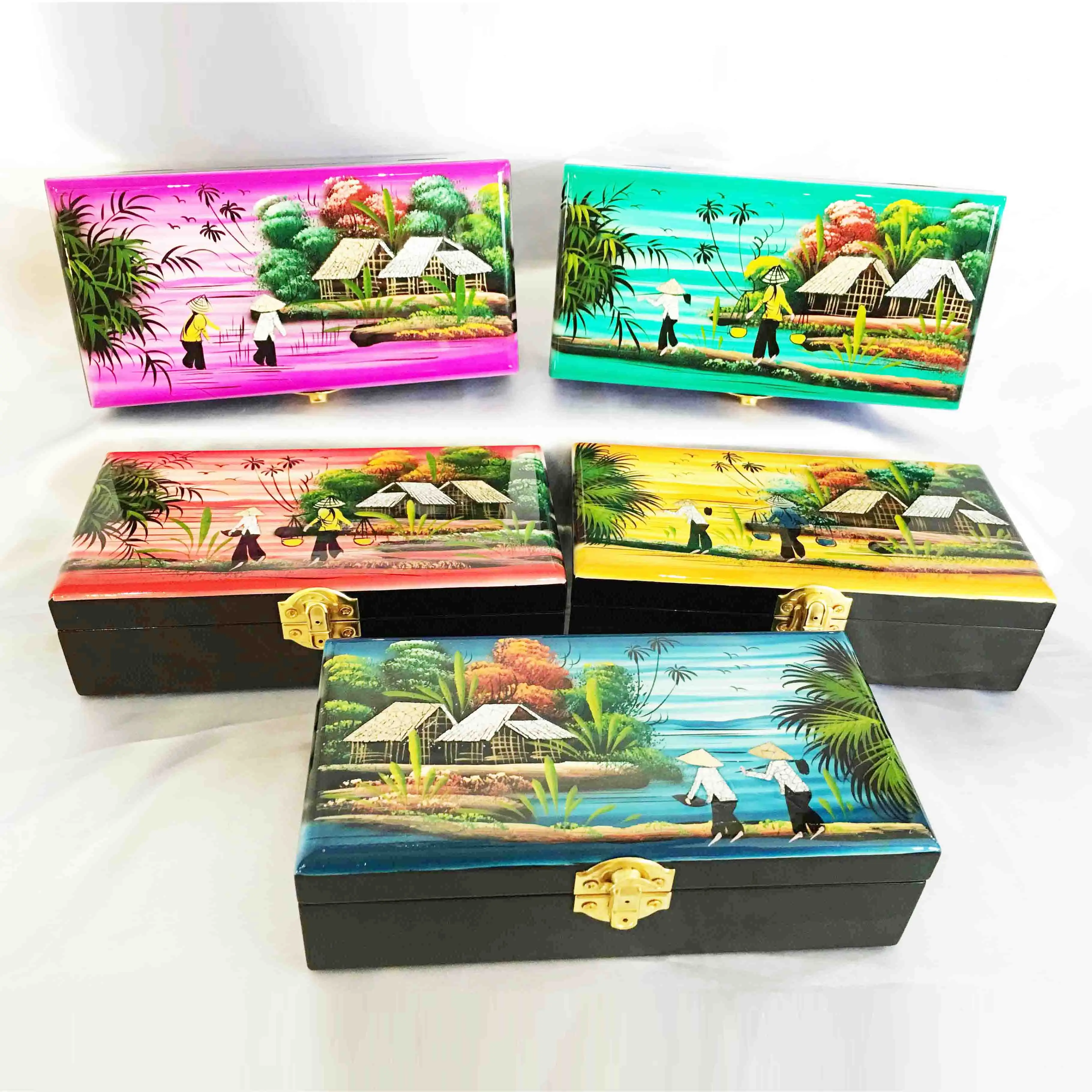 Wholesale low price top quality fashionable lacquer tray and box set for wedding events gifts lacquered boxes