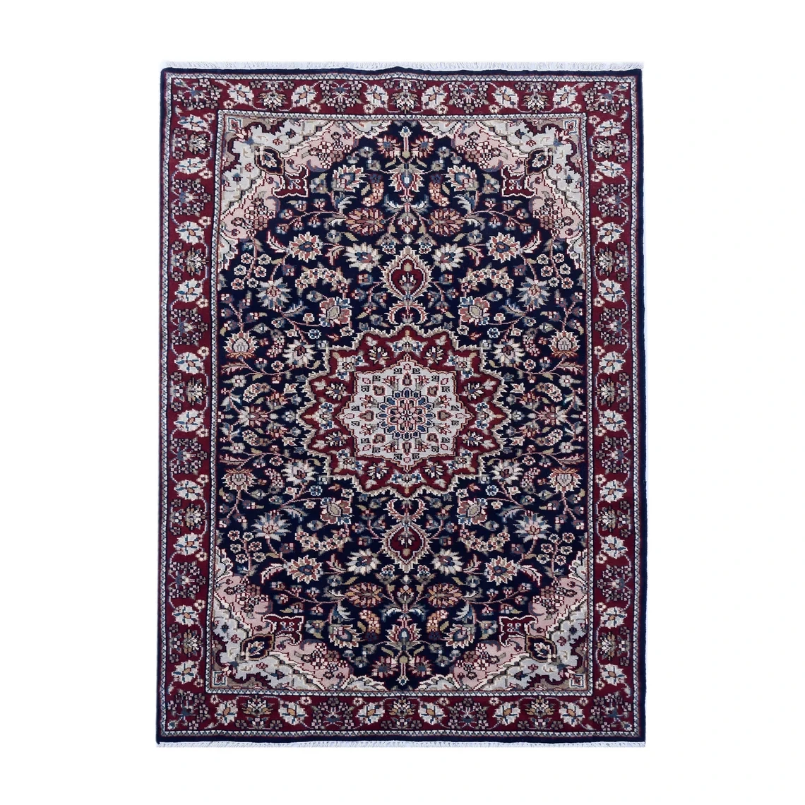 Hand Knotted Indian Handmade Woven Wool Rug Carpet Blue Red For Bedroom Living Room