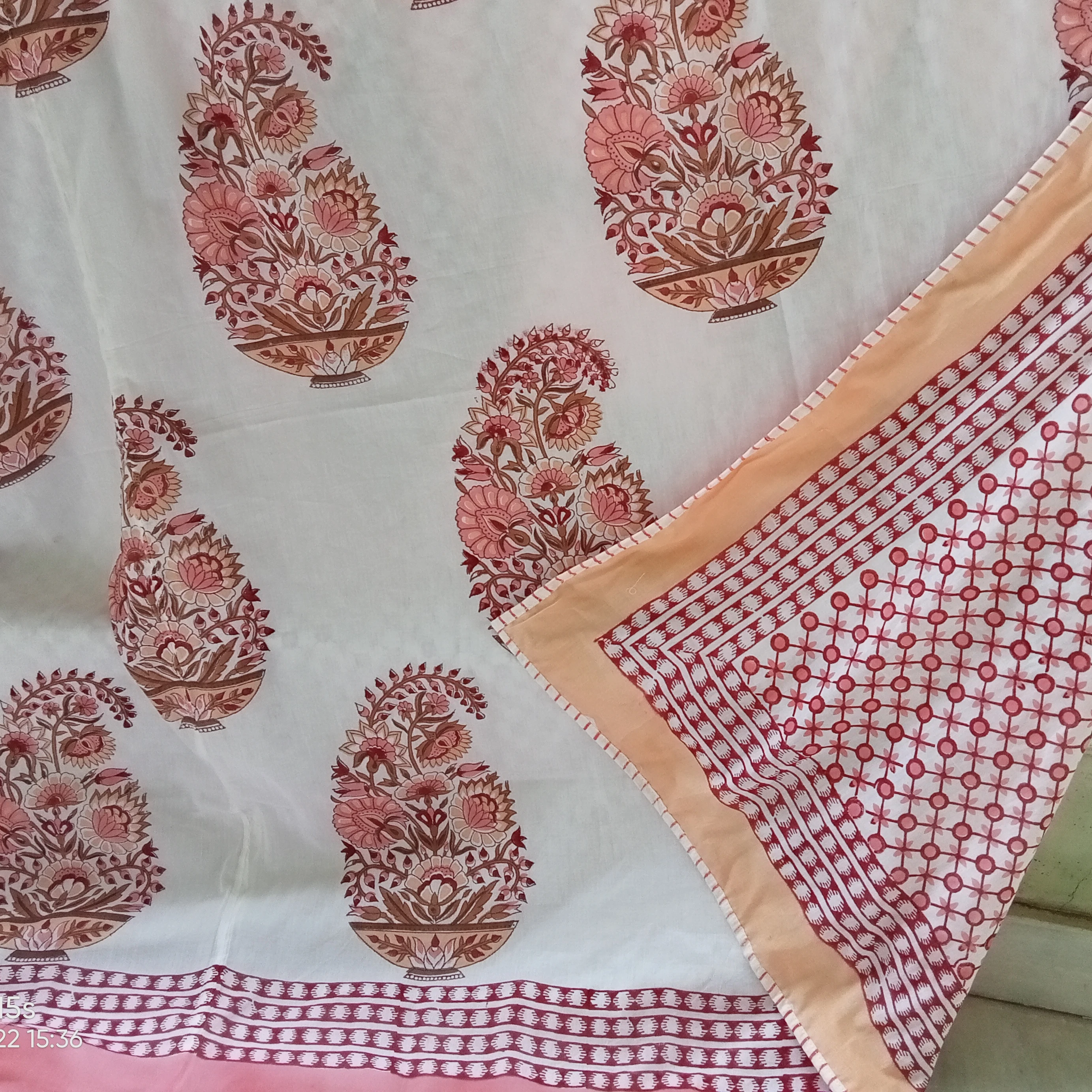 Indian Hand made Reversible Dohar Soft Cotton Quilt Hand Block Print Quilt Floral Print Soft Cotton Quilt AC Blanket