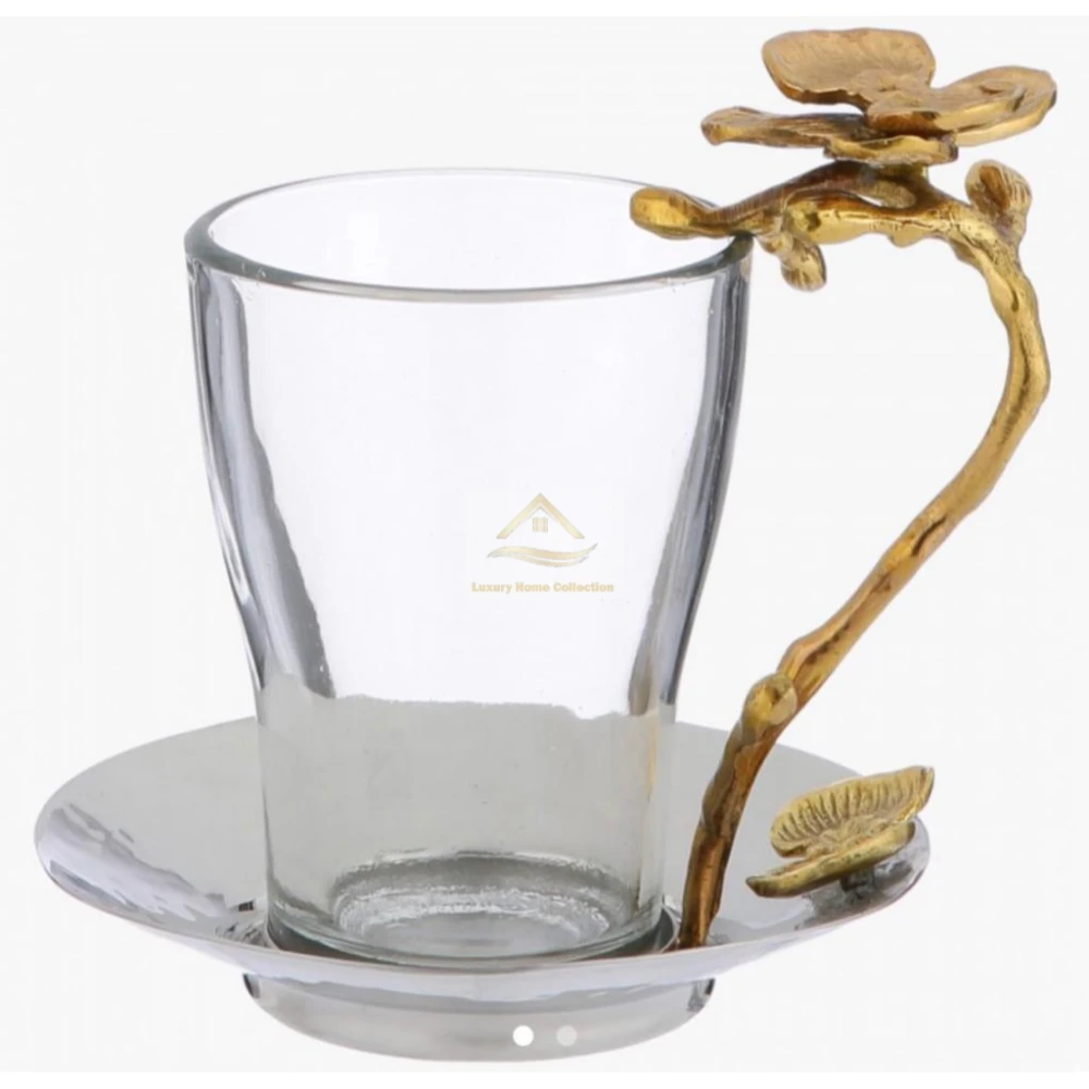Top Inquiry And Selling Glass Bowl And Saucer With Leaf Handle Gold Color Aluminum Cast Tea Cups And Saucer Supplies From India