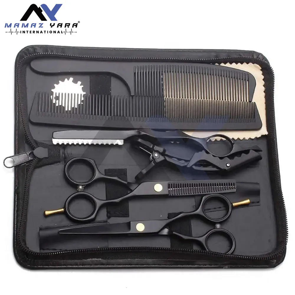 Professional Barber Hair Dressing Kit Razor Edge Thinning & Cutting Scissors Comb Set Black Color Coated Stainless Steel Salon