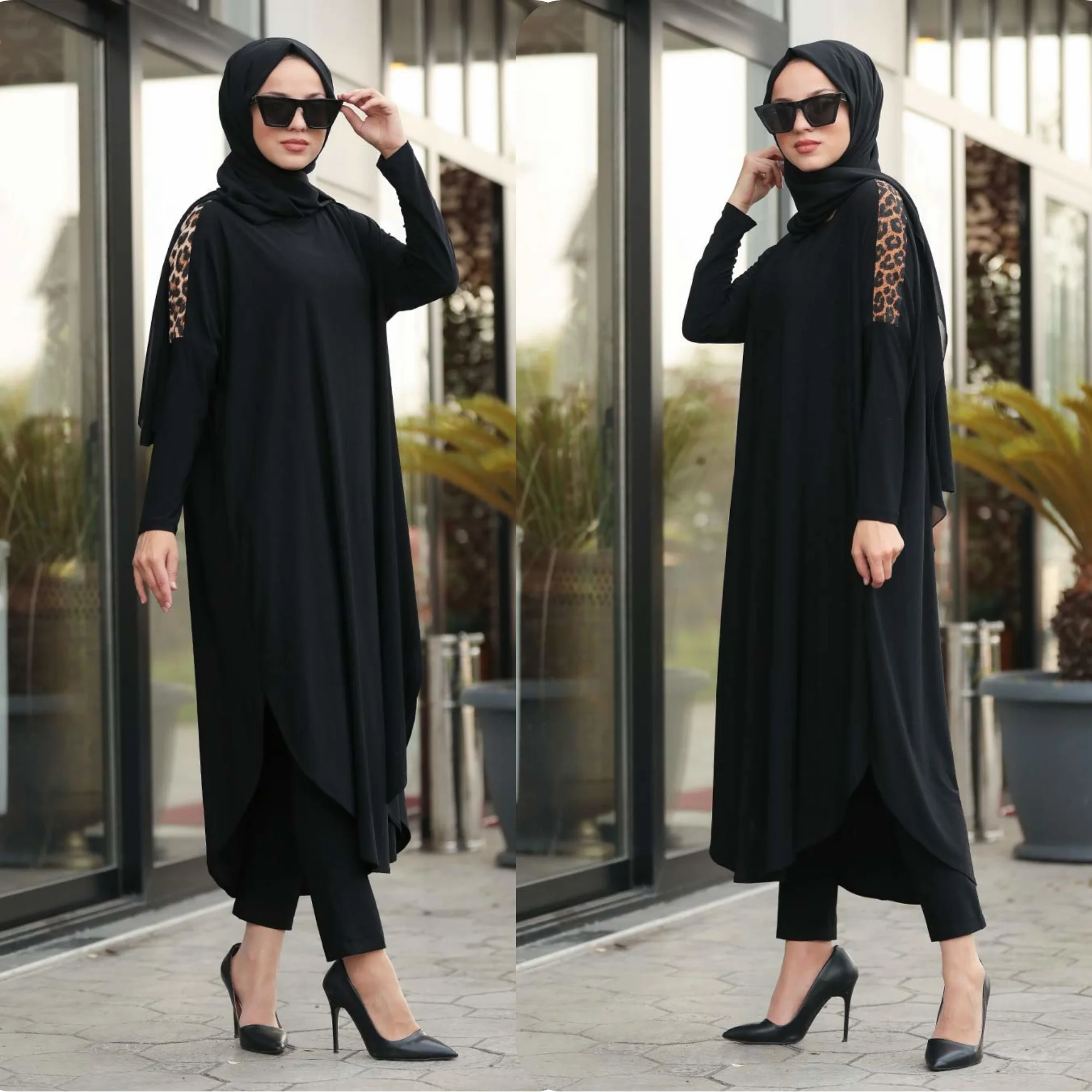 New Women Casual Fashion Wear 100% Jersey Stretchable Fabric Printed Tunic Top Abaya Dress 2023
