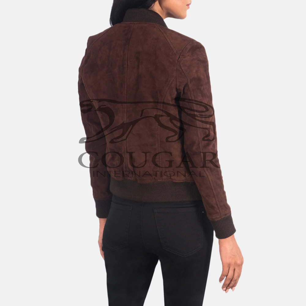 Bliss Brown Suede Leather Bomber Jacket Woman Stylish Leather Plus Size Women Leather Jacket By Cougar International