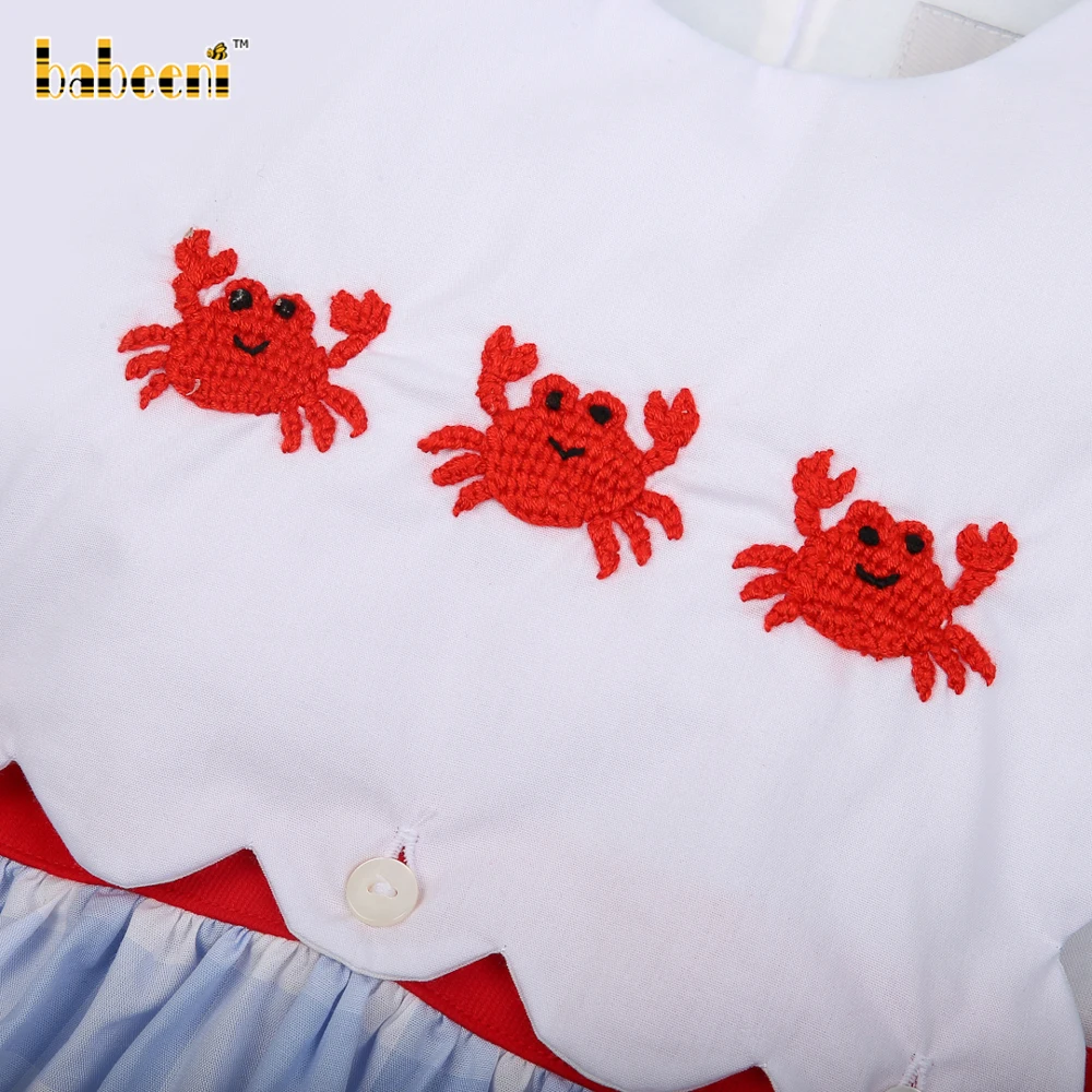 Crab crochet girl baby dress OEM ODM kids smock dress customized hand made embroidery wholesale manufacturer - BB3057