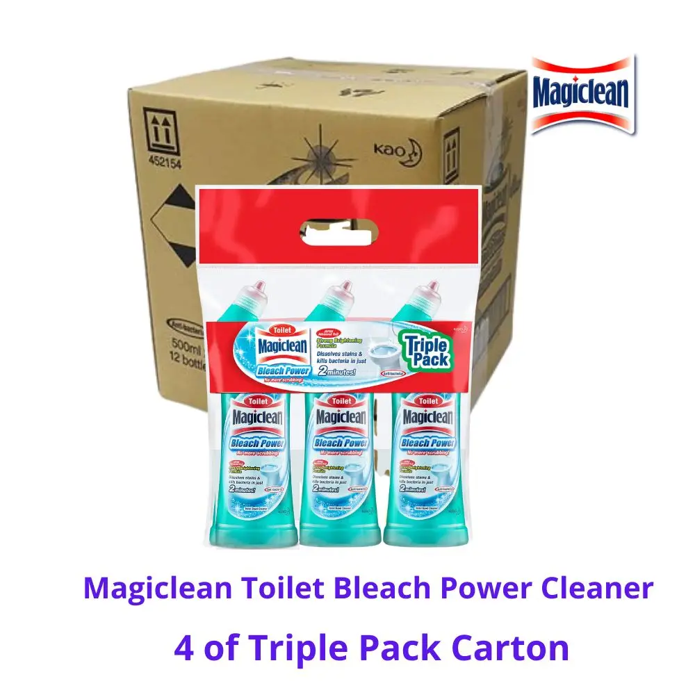 No Scrubbing Needed Magiclean Bleach Power 3x500ml Liquid Toilet Cleaners with Strong Brightening Formula Made in Thailand