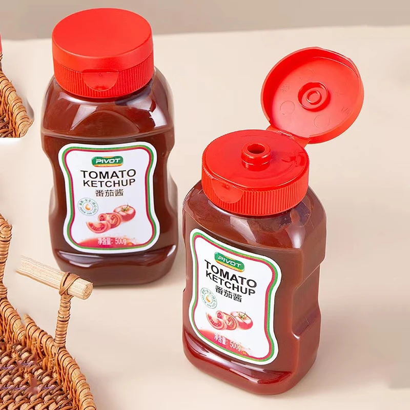 In stock 300ml 360ml food grade PET transparent flat ketchup tomato salad seasoning sauce honey squeeze plastic bottle