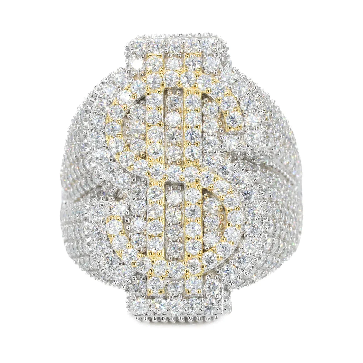 Dazzling Iced out Dollar Sign Diamond Ring Latest Designed Hip Hop Jewelry Gold and Moissanite for Gift