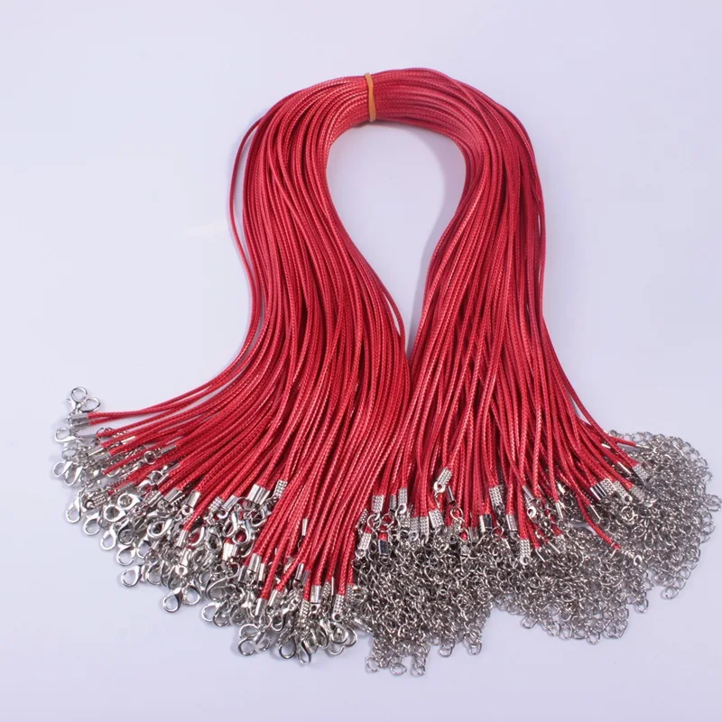 2mm Black Leather Rope Chain Obster Clasp Wax Line Leather Cord Jewelry Accessories Gemstone Pendant Necklace Chain Rope