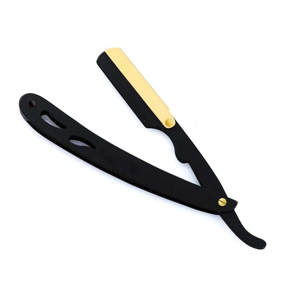 Black German Stainless Steel Shaving Razor Straight Edge Beauty Barber Razors Wooden Safety Underarm Includes Leather Pouch Hair