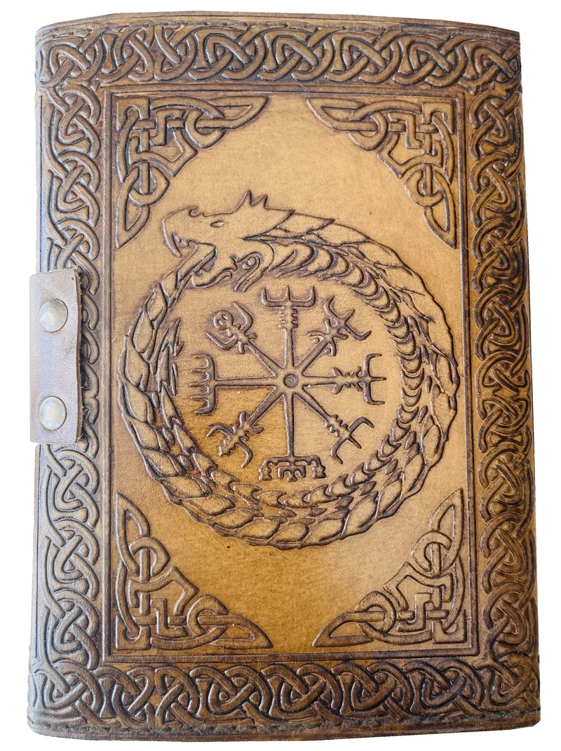 Dragon Embossed Leather Writing Notebook Hardcover Gift Journal Antique Journal Celtic Emboss Writing Green Spell Deckle Book