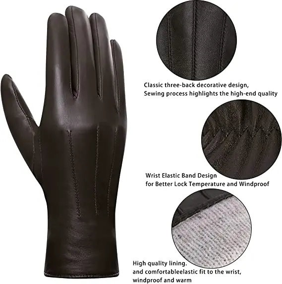Red Leather Full Feigner Genuine Sheepskin Leather Gloves, Warm Touchscreen Texting Cashmere Driving Motorcycle Dress Gloves