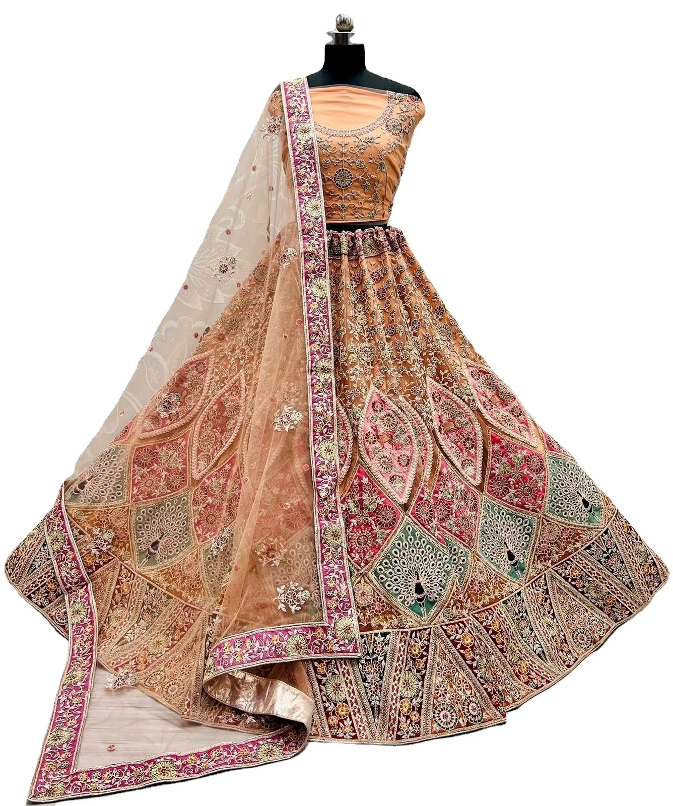 Разноцветный Свадебный классический цветочный оттенок Lehenga Choli украшенный вручную яркий оранжевый Dupatta оптовая продажа онлайн купить