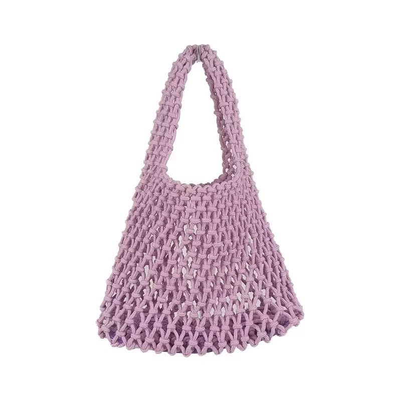 2023 Fashionable Cotton Rope Woven Macrame Mesh Net Beach Handmade Crochet Large Capacity Hand Bag