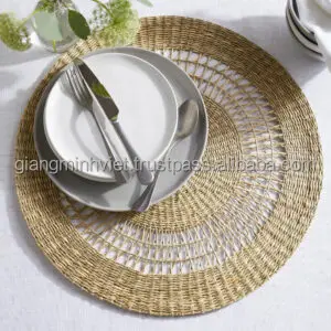 Rattan Placemats Circle Woven Placemats Water Hyacinth Straw Braided Table Placemat Made in Vietnam