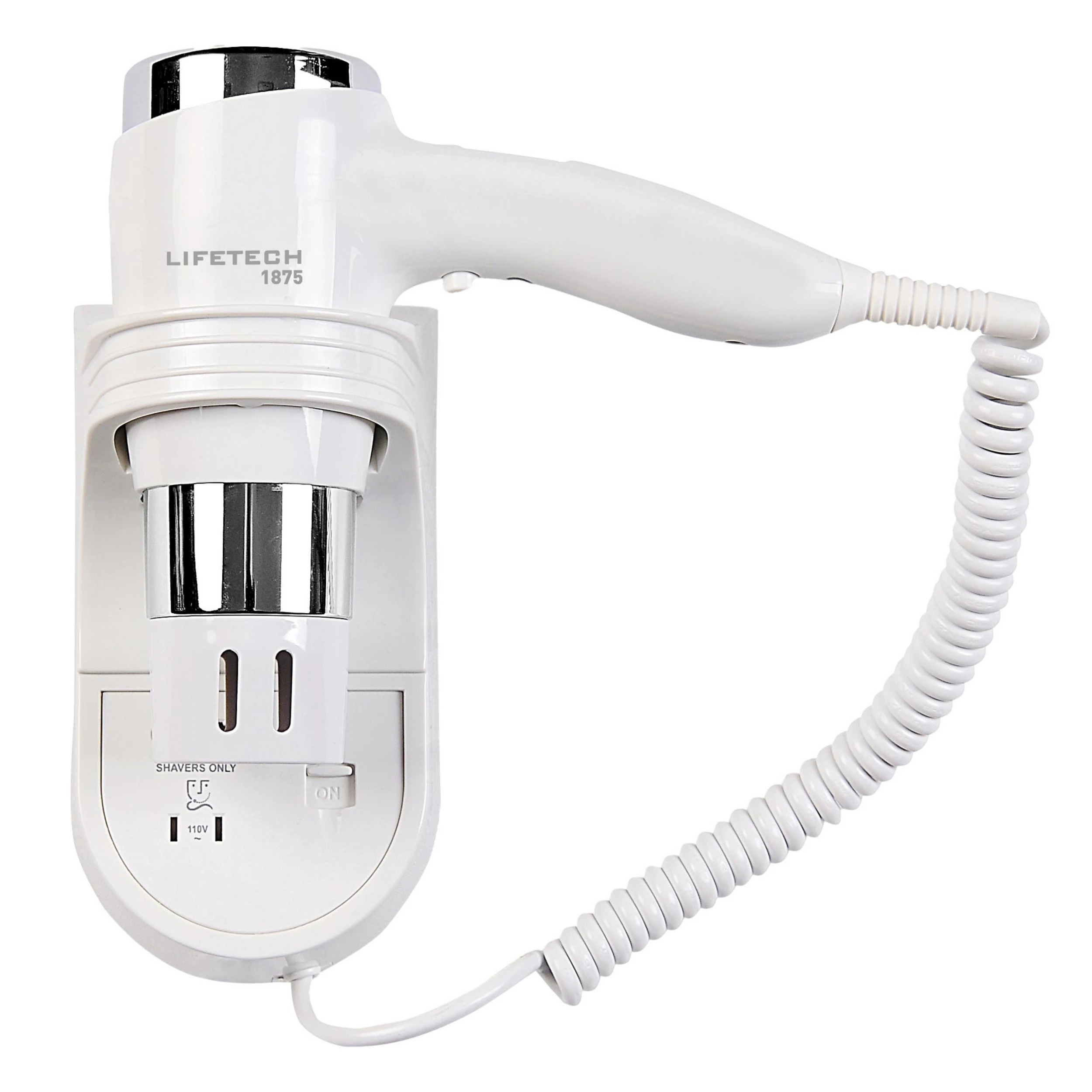 Professional Wall Mounted Hair Dryer Hotel ABS Plastic Hair Dryer With Shaver Sockets 1875W White