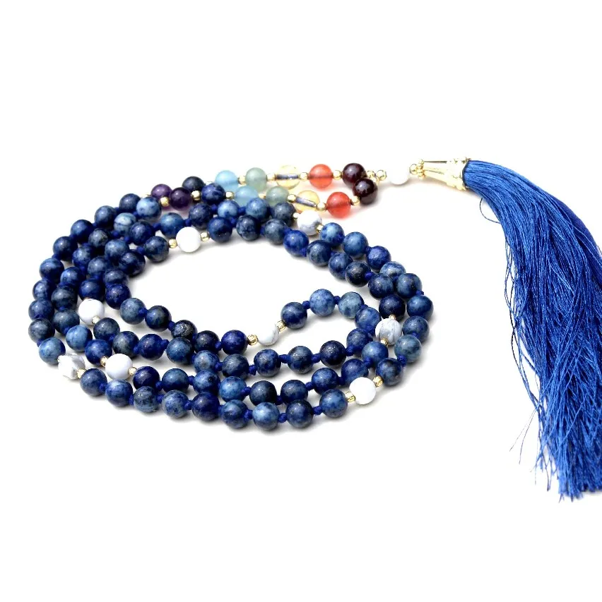 Buy Pulsera 7 Chakra Yoga Jewelry Lapis Lazuli 108 Knotted Mala Beads Handmade Indian Artist Beaded Necklaces Pearl Main Gifts