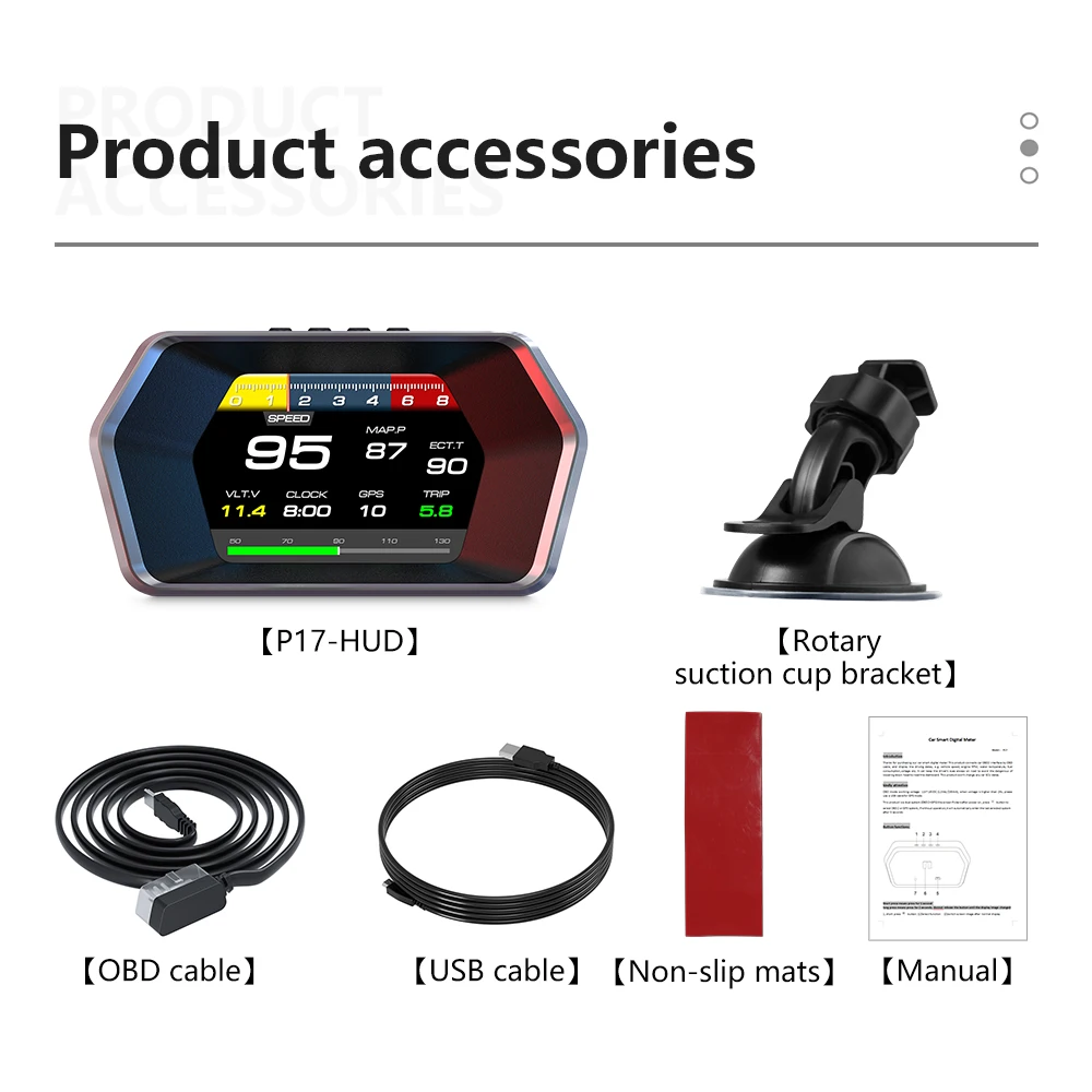WIIYII OBD2+GPS Turbo Pressure P17 head up display obd2 gauge car accessories hud obd2 scanner for vehicle