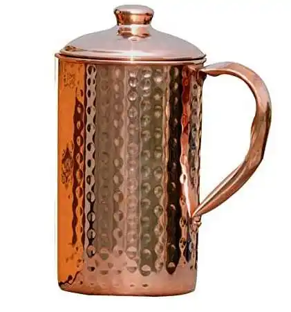 Copper Water Pitcher Ayurvedic Water Pitcher with Stainless Steel Handle and Lid Hand Hammered 100% Pure Copper Wholesale 2023