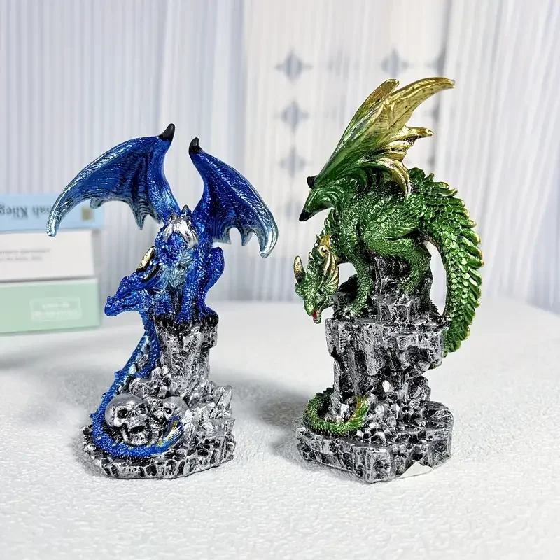 Custom Creative Home Office Living Room Mythical Festival Dragon Sculpture Ornaments Resin Dragon Statue With Castle And Skull