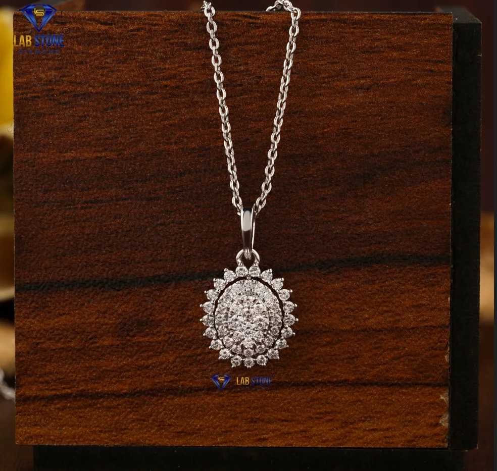 0.871 TDW Round Brilliant Cut Diamond Pendant And Earring With Chain 18K White Gold  Certified/Non Certified Diamond  Jewelry