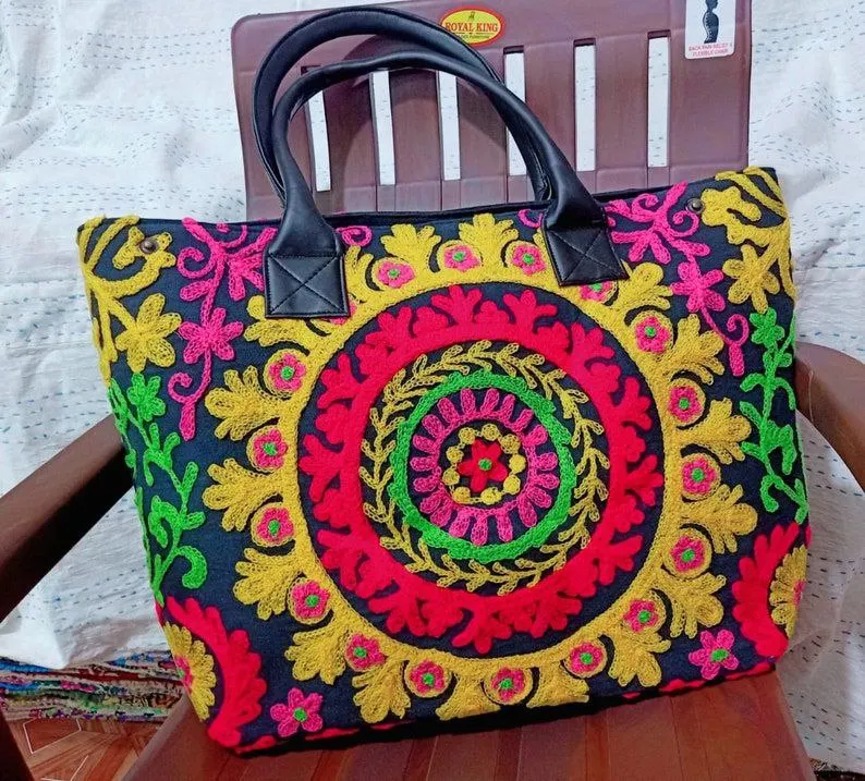 Indian Beautiful Suzani Shoulder Bag Handmade Cotton Embroidered Vintage Suzani Decorative Hippie Tote Women Boho Shopping Bag