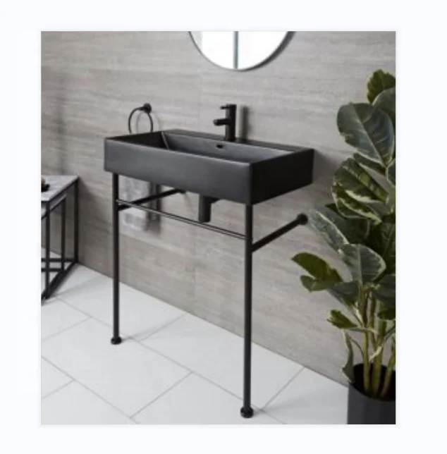 Black iron wash stand vanity unit with premium quality ceramic long-lasting durable bathroom basin hard wearing white glaze