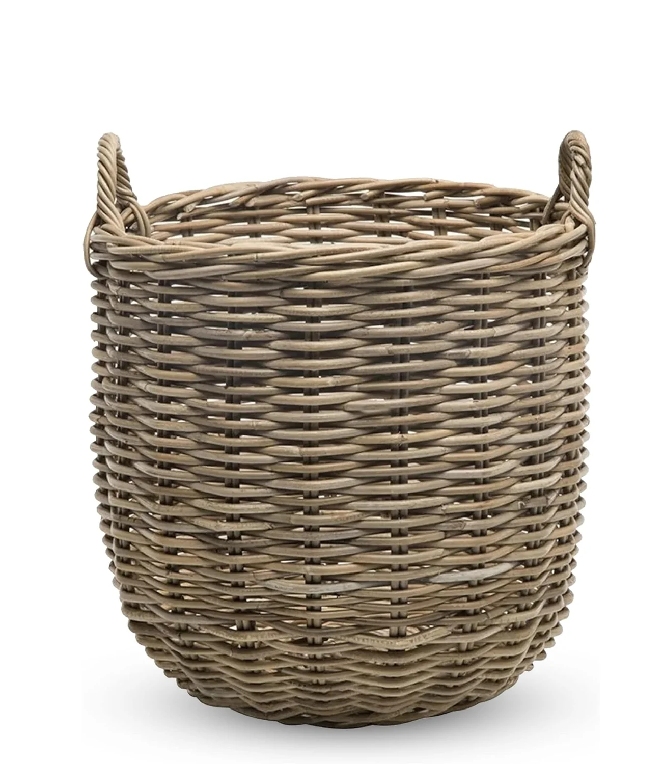 Rattan Kobo Round Storage Basket, Handwoven Rattan Basket with Handles, Organization & Home Decor for Storage, Gray-Brown
