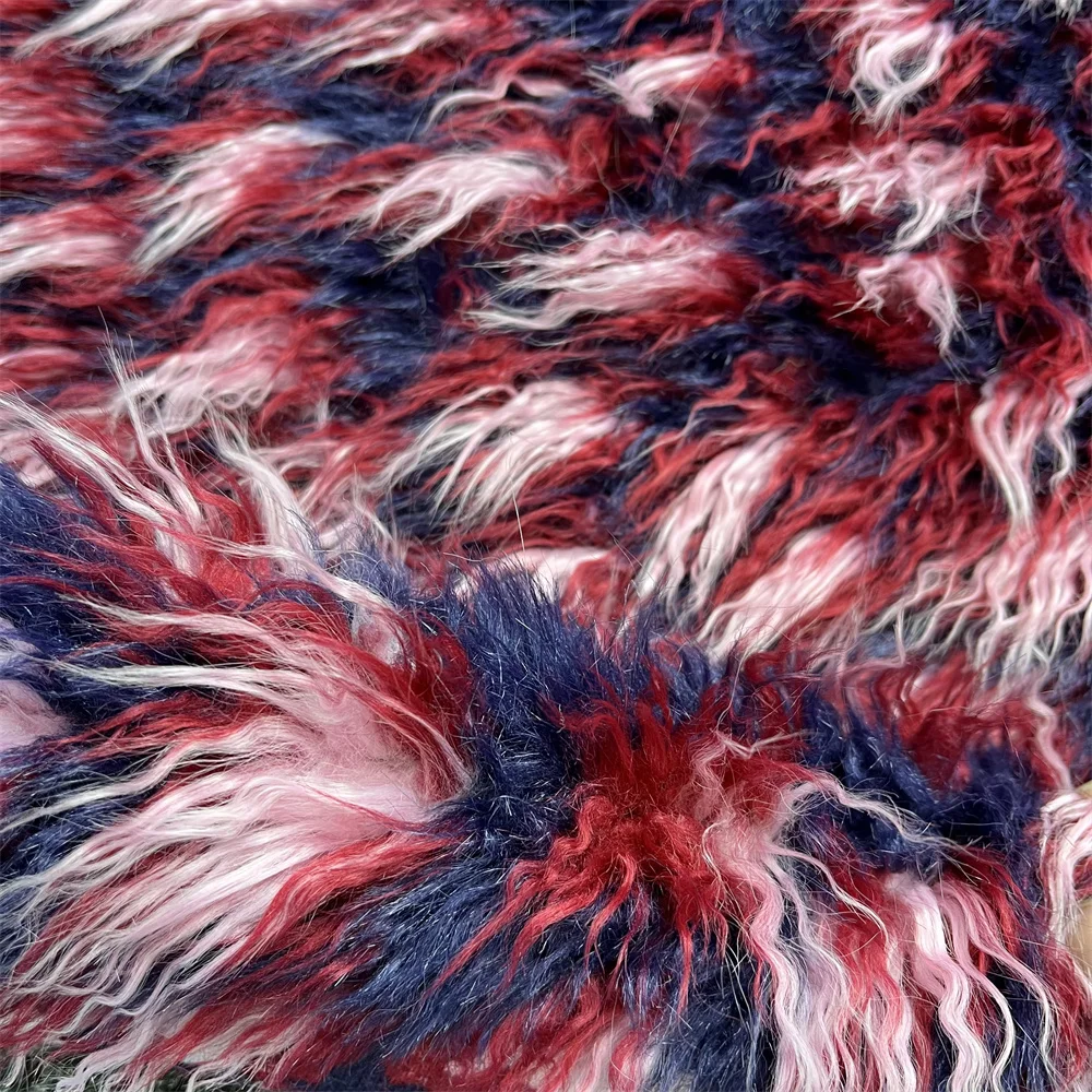 Long Pile Mutil Color Curly ShagJaquard Faux Fur Rave Festival Party Costume Fabric for Women Girl Coat Leg Warmer