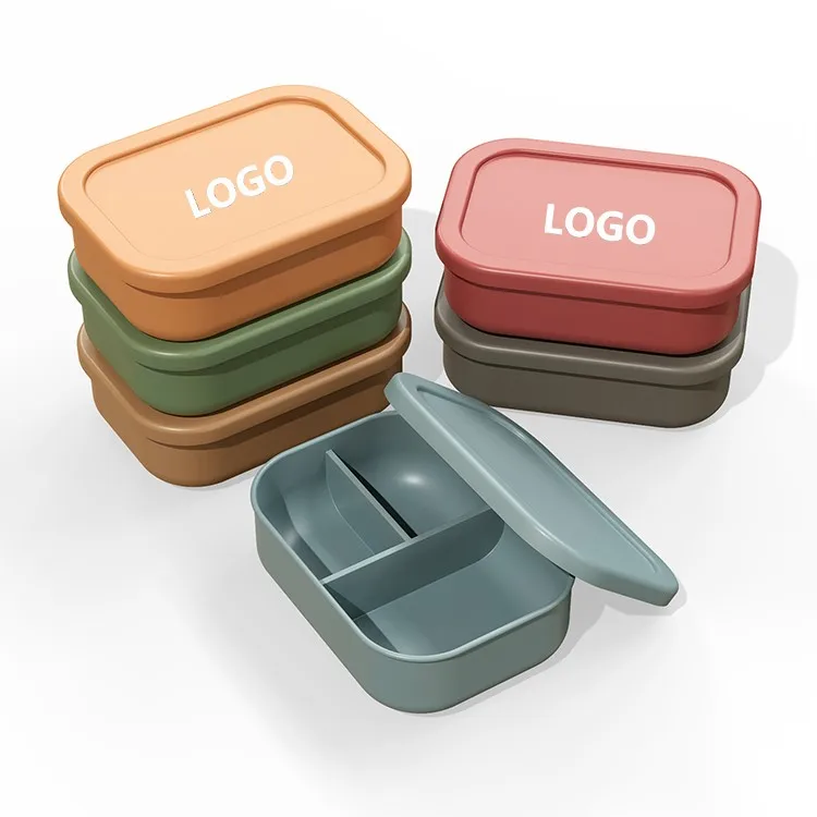 2023 Custom Logo Oven Safe Lancheira Caja De Bento Cake Sushi Box Silicone 3 Compartment Bento Lunch Box Set For Adults Kid