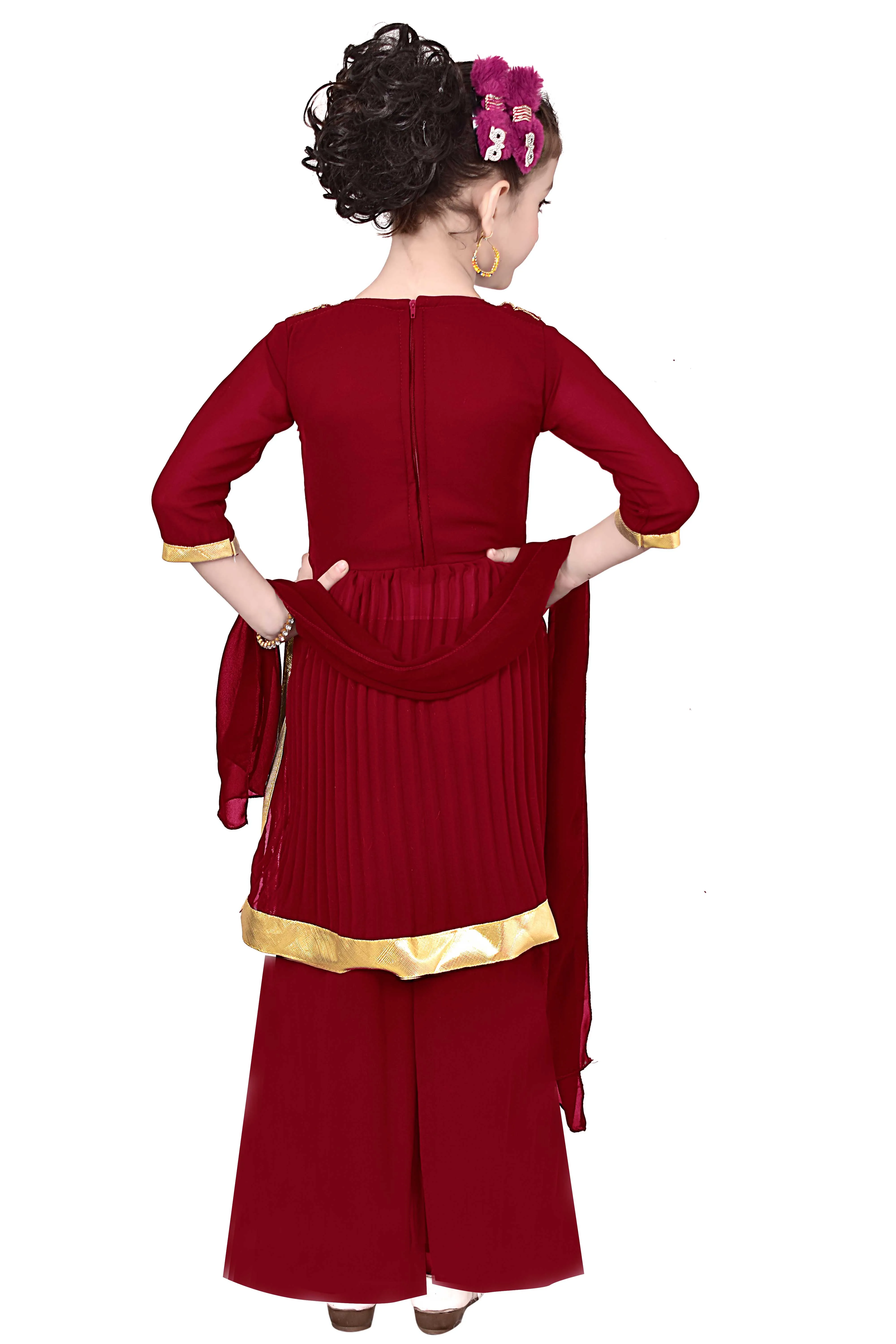 Best Quality Indian Traditional Georgette Naira Kurtis Palazzo Dupatta Set Girls 3-10Years Handmade Party Occasions High Demand