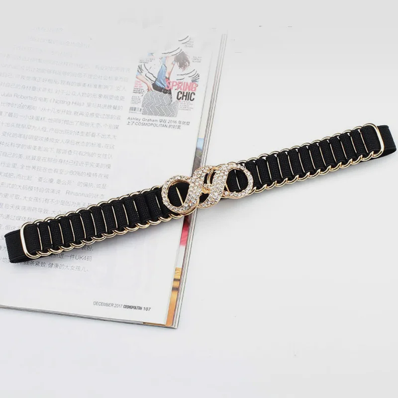 Wholesale 2024 Hot Sale custom belt buckle logo metal Crystal Bling Rhinestone Fashion Metal Polyester Skinny Belt for Women