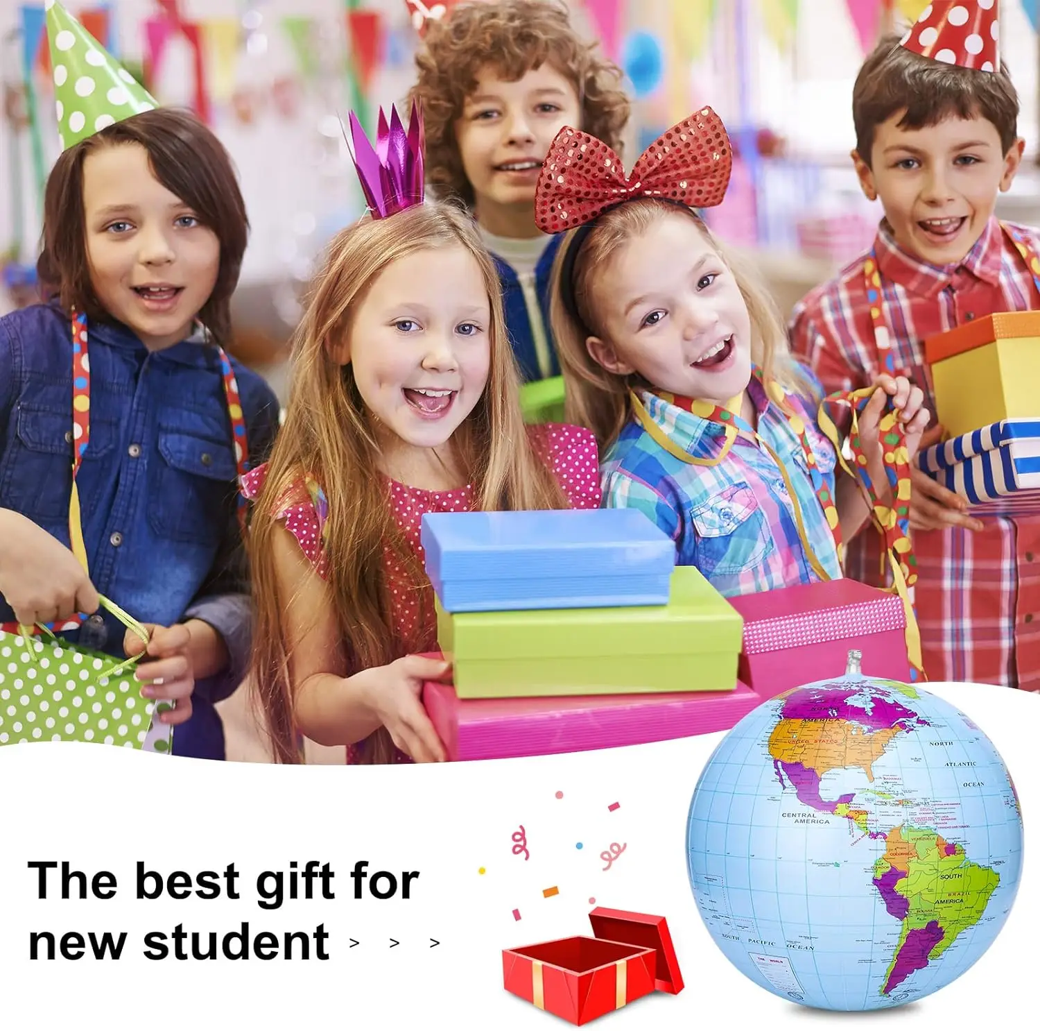 D01 Inflatable Global World Globe 38cm,Explore The World,Educational Geographic for School,Play and Educational Games