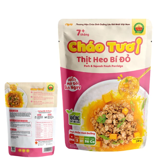 Pork & Squash Hot Selling Low Price Fresh Porridge Pork Instant Porridge Ready to Eat Breakfast Packing in Bag From Vietnam