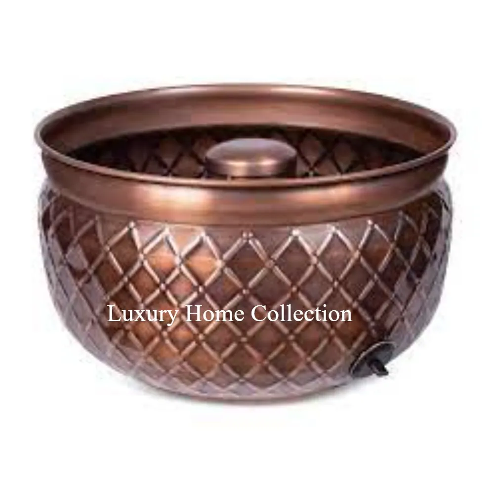 fancy Copper Made Metal Garden Ware Hose Pot For Storage Water Pipes And Plants Decorative Round Shape Designer Garden Ware Pots