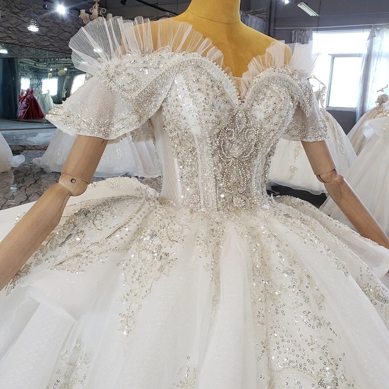 Jancember HTL2262 Heavy beads crystal wedding dress factory dress sequin wedding dress fabric